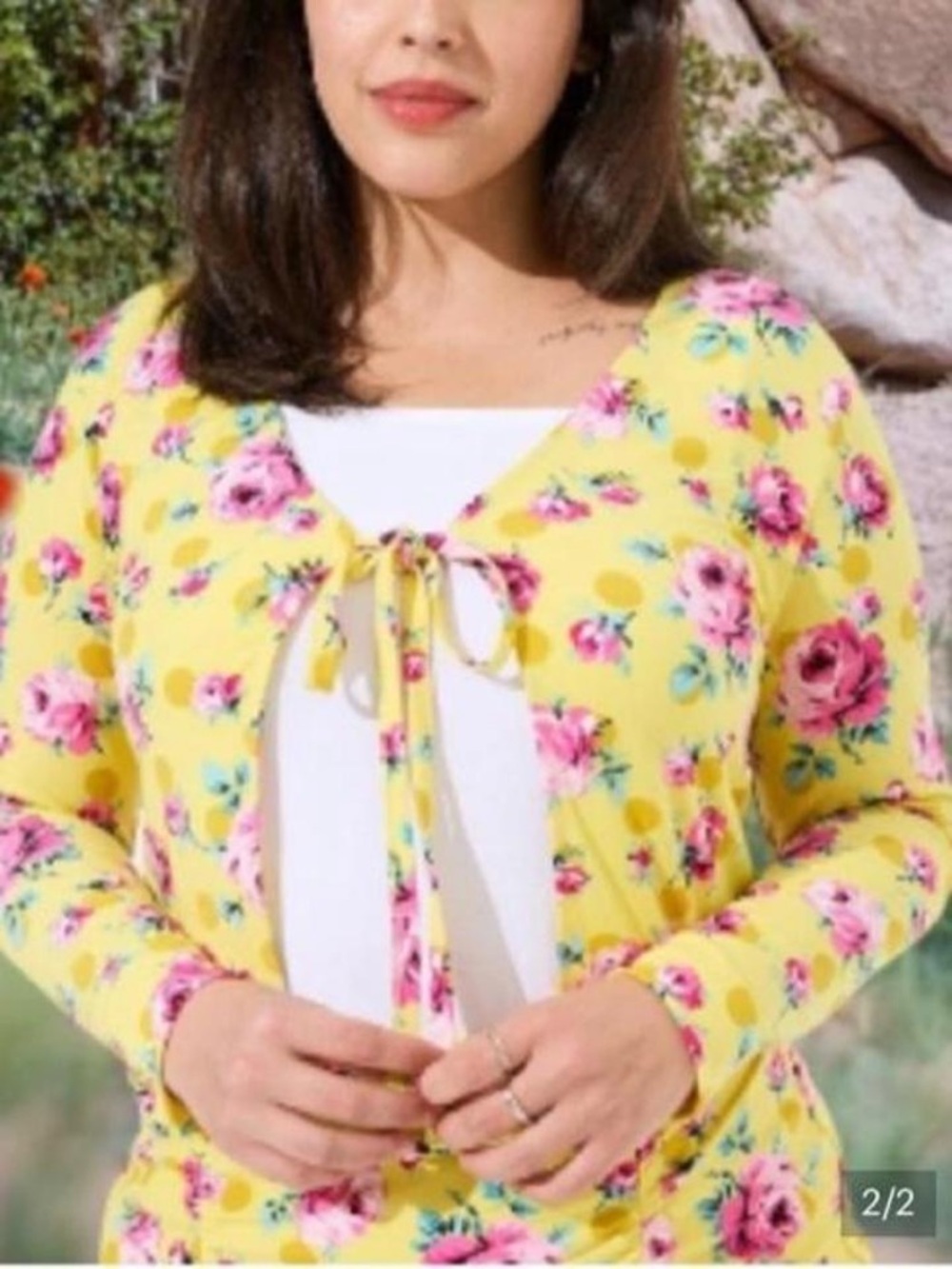 Betsey Johnson Yellow Floral Tie-Front Crop Top - Picture 3 of 6
